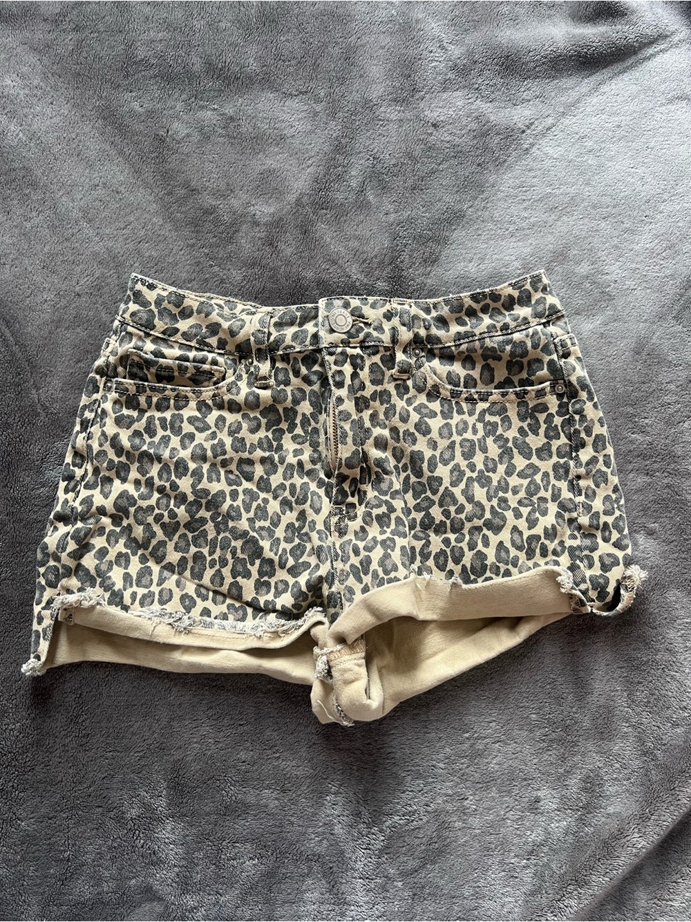 YMI Leopard Print Denim Shorts - Beige and Black